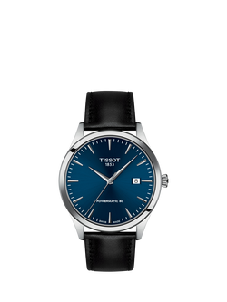 Tissot T1584071604100 Unisex Classic Dream Automatic Date Leather Strap Watch, Blue/Black, Blue/Black