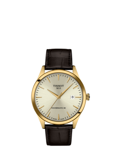 Tissot T1584073626100 Unisex Classic Dream Automatic Date Leather Strap Watch, Champagne/Brown, Champagne/Brown