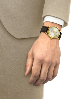 Tissot T1584073626100 Unisex Classic Dream Automatic Date Leather Strap Watch, Champagne/Brown - view 2, Champagne/Brown