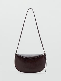 Mango Fortuna Faux Leather Oval Shoulder Bag, Dark Brown, Dark Brown