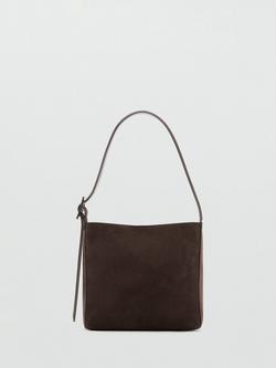 Mango Igor Suede Leather Shopper Bag, Dark Brown, Dark Brown
