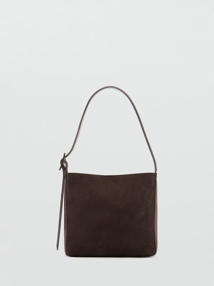 Mango Igor Suede Leather Shopper Bag, Dark Brown, Dark Brown