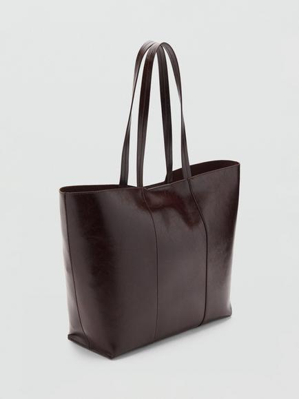 Mango Oliver Leather Lined Large Shopper Bag, Dark Brown - view 2, Dark Brown