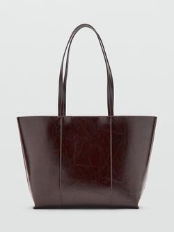 Mango Oliver Leather Lined Medium Shopper Bag, Dark Brown, Dark Brown