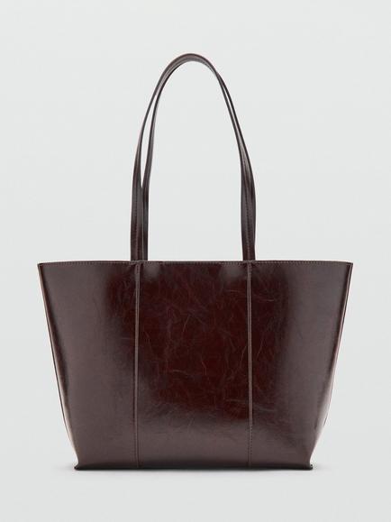 Mango Oliver Leather Lined Medium Shopper Bag, Dark Brown, Dark Brown