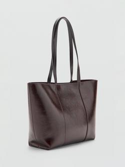 Mango Oliver Leather Lined Medium Shopper Bag, Dark Brown - view 2, Dark Brown