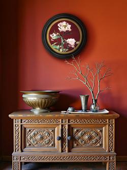 Brookpace Lascelles 'Peony' Porthole Round Framed Canvas Print, 43cm, Black/Multi - view 2, Multi