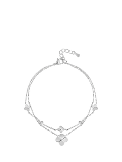 Simply Silver Double Row Bezel Station Clover Bracelet, Silver