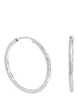 Simply Silver Molten Medium Sleeper Hoop Earrings, Silver