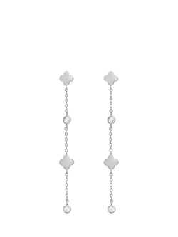 Simply Silver Crystal Clover Fine Long Drop Earrings, Silver