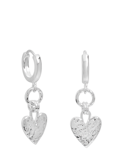 Simply Silver Hammered Heart Link Drop Hoop Earrings, Silver