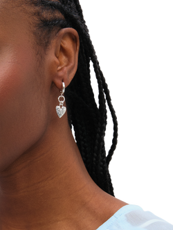 Simply Silver Hammered Heart Link Drop Hoop Earrings - view 2, Silver