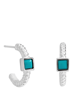 Simply Silver Turquoise Huggie Hoop Earrings, Silver