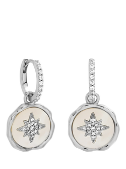 Simply Silver Mother of Pearl Celestial Charm Hoop Earrings, Silver