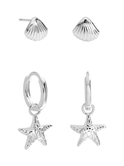 Simply Silver Starfish Stud and Hoop Earrings, Silver