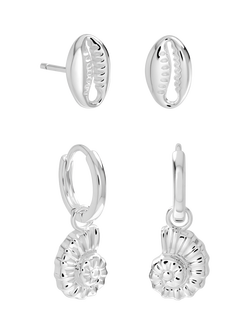 Simply Silver Shell Stud and Hoop Earrings, Silver