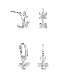 Simply Silver Butterfly and Bumble Bee Earrings, Silver