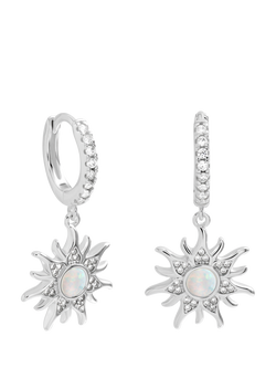 Simply Silver Opal Sunburst Charm Hoop Earrings, Silver