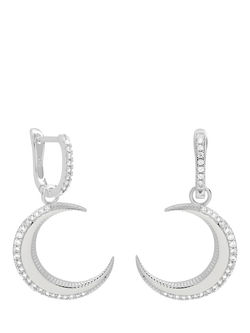 Simply Silver Pave Crescent Hoop Earrings, Silver