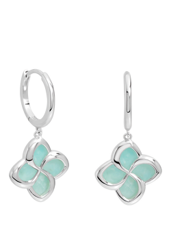 Simply Silver Turquoise Clover Huggie Hoop Earrings, Silver