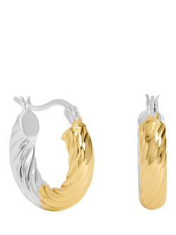 Simply Silver Two Tone Textured Twist Hoop Earrings, Silver