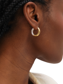 Simply Silver Two Tone Textured Twist Hoop Earrings - view 2, Silver