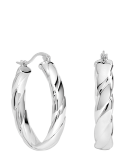 Simply Silver Polished Textured Oval Hoop Earrings, Silver