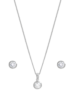 Simply Silver Cubic Zirconia Bezel Necklace and Earrings Set, Silver