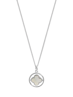 Simply Silver Mother of Pearl Spinner Clover Pendant Necklace, Silver