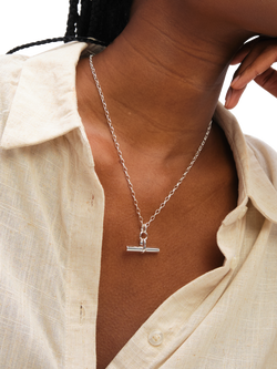 Simply Silver Polished T-Bar Pendant Necklace - view 2, Silver