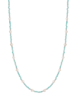 Simply Silver Turquoise and Freshwater Pearl Necklace, Silver