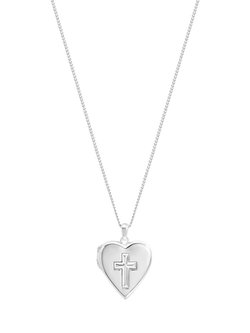 Simply Silver Heart Cross Locket Necklace, Silver