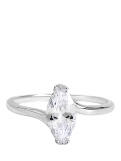 Simply Silver Cubic Zirconia Navette Engagement Ring, K, Silver