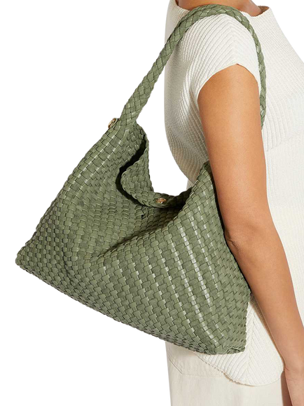Dune London Deliberate L Woven Shoulder Bag - view 2, Green