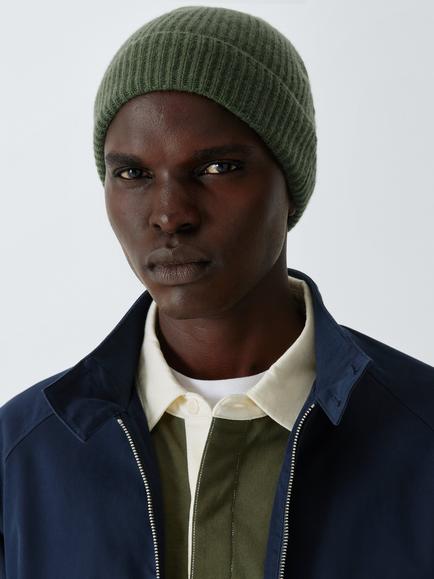 John Lewis Pure Cashmere Rib Knit Beanie Hat, Green