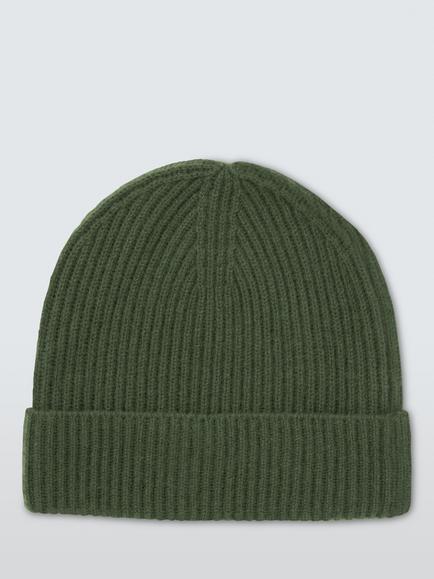 John Lewis Pure Cashmere Rib Knit Beanie Hat - view 2, Green