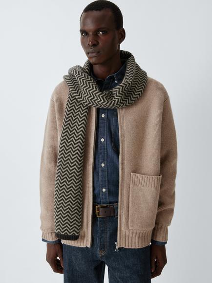John Lewis Pure Cashmere Herringbone Scarf, Brown, Brown