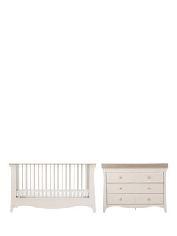 CuddleCo Clara Luxe Cot Bed & 6-Drawer Changing Table Dresser, Cashmere & Ash, Cashmere & Ash