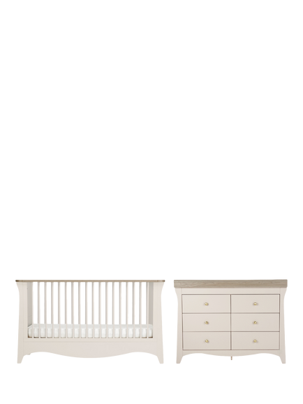 CuddleCo Clara Luxe Cot Bed & 6-Drawer Changing Table Dresser, Cashmere & Ash