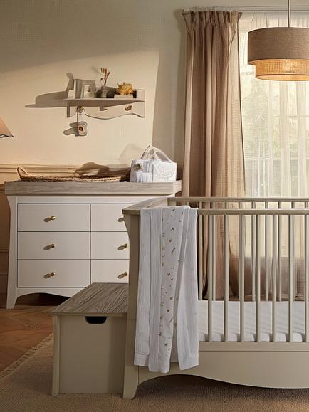 CuddleCo Clara Luxe Cot Bed & 6-Drawer Changing Table Dresser - view 2, Cashmere & Ash
