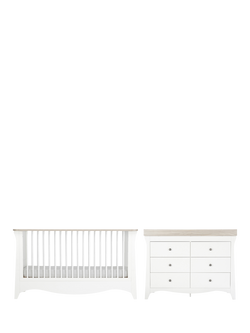 CuddleCo Clara Luxe Cot Bed & 6-Drawer Changing Table Dresser, White & Ash, White & Ash