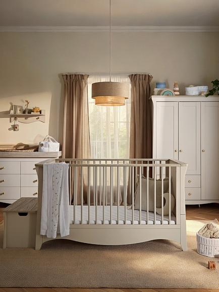 CuddleCo Clara Luxe Cot Bed, 6-Drawer Changing Table Dresser & Triple Wardrobe - view 2, Cashmere & Ash