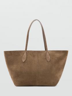 Mango Curro Suede Twin Handle Shopper Handbag, Greige, Greige