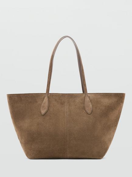Mango Curro Suede Twin Handle Shopper Handbag, Greige, Greige