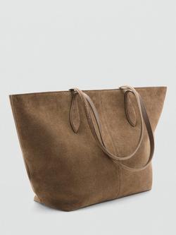 Mango Curro Suede Twin Handle Shopper Handbag, Greige - view 2, Greige