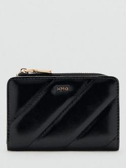 Mango Diagonal Quilted Zipped Purse, Black, Black