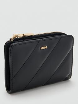 Mango Diagonal Quilted Zipped Purse, Black - view 2, Black