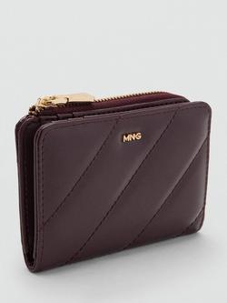 Mango Diagonal Quilted Zipped Purse, Dark Red - view 2, Dark Red