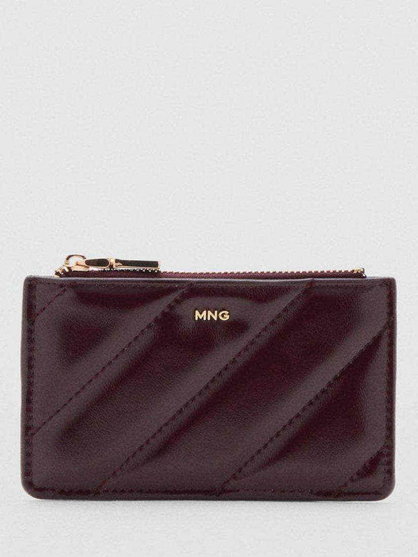 Product image 1 of 3, which shows Mango Diagonal Quilted Zipped Purse, Dark Red