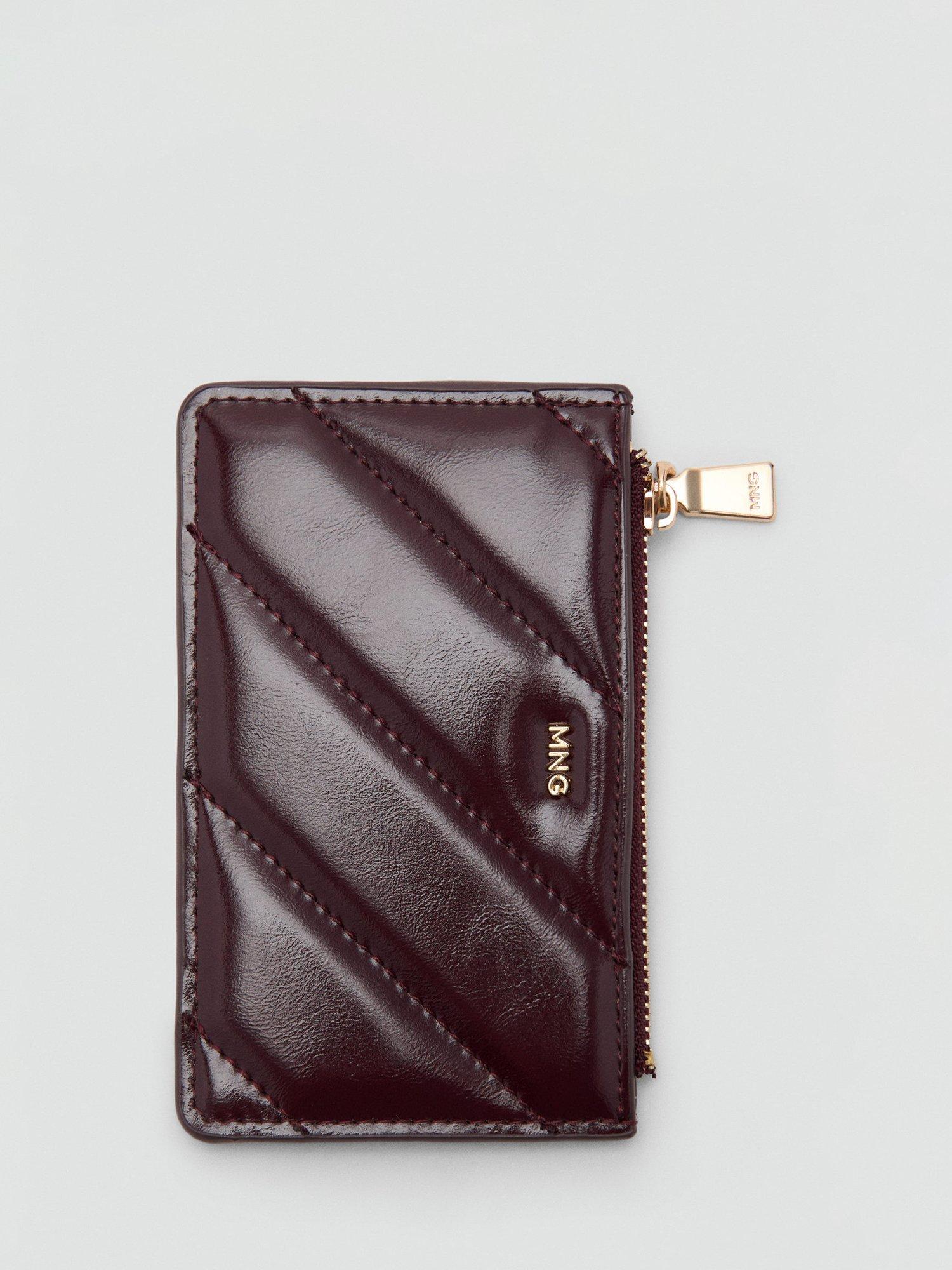 Product image 3 of 3, which shows Mango Diagonal Quilted Zipped Purse, Dark Red